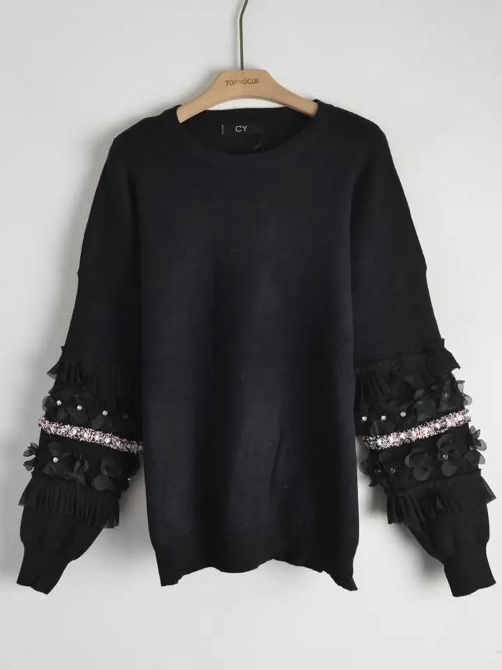 Floral & Sequin Embellished Sleeves Jumper