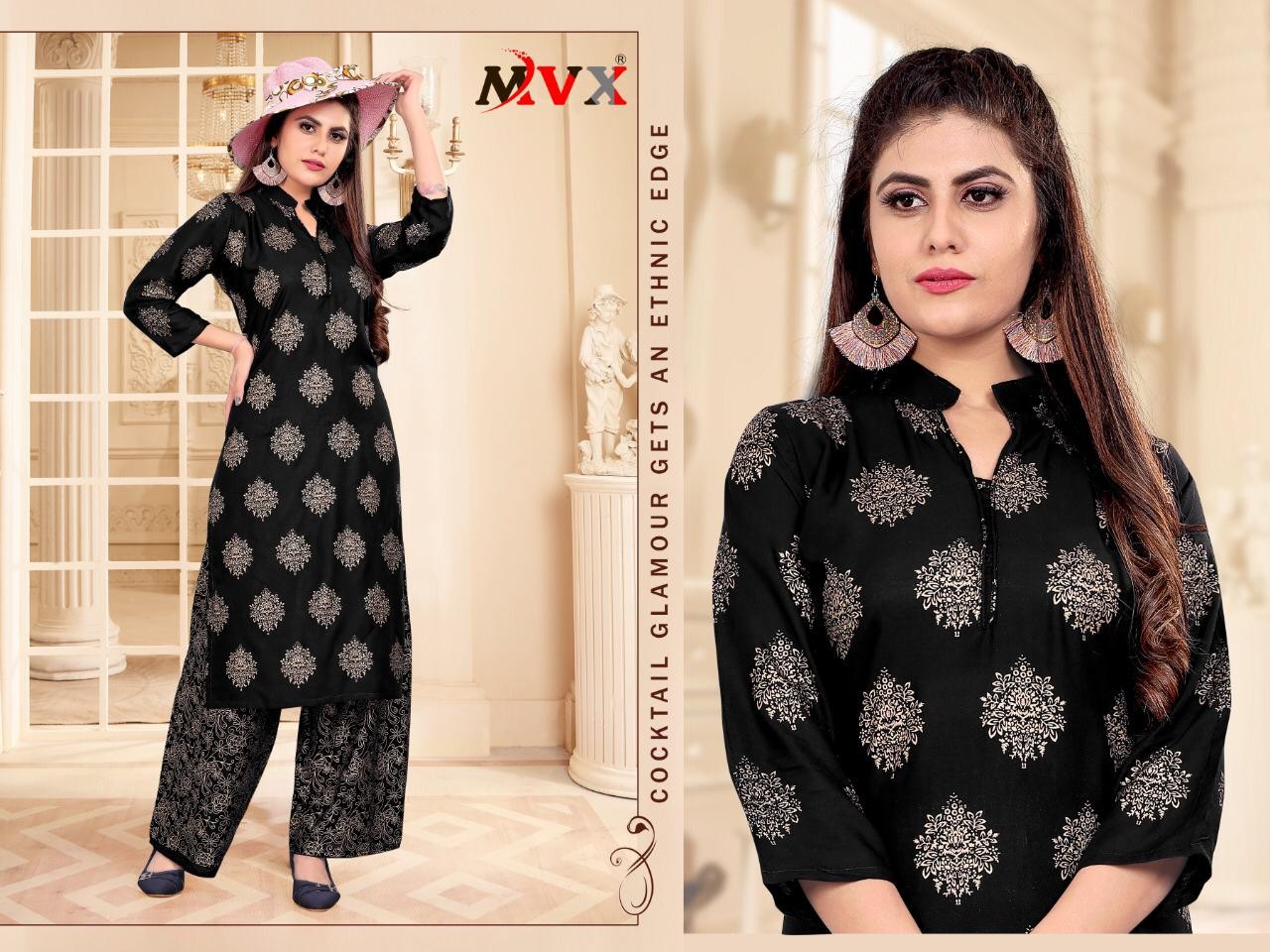 Heavy Riyon With Foil Gold print Kurti
