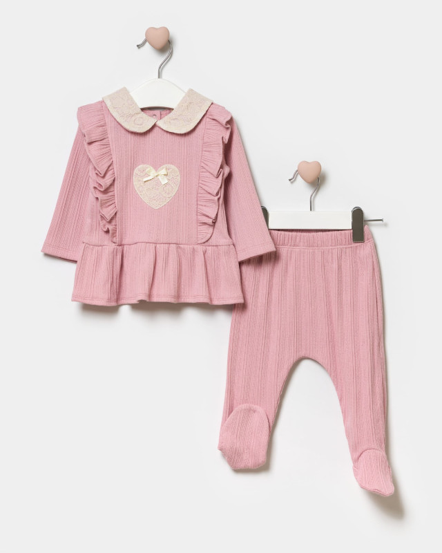 Baby Girls Spanish Frilly Heart Embossed Dress & Bottoms Set (3-9M)