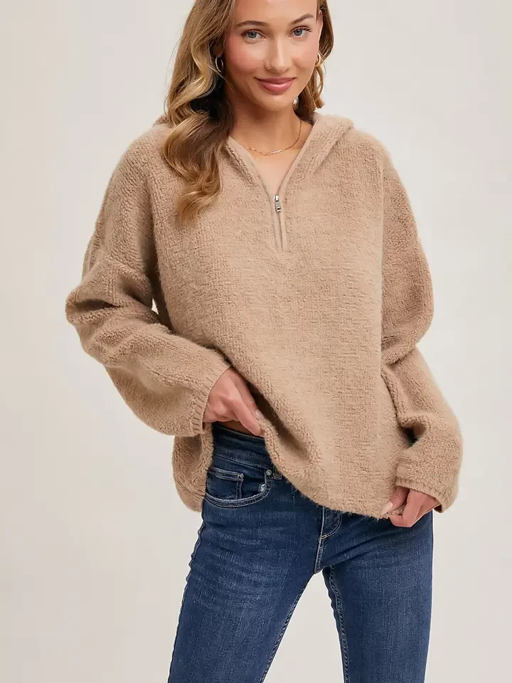 Half Zip Hoodie Knit Sweater Pullover