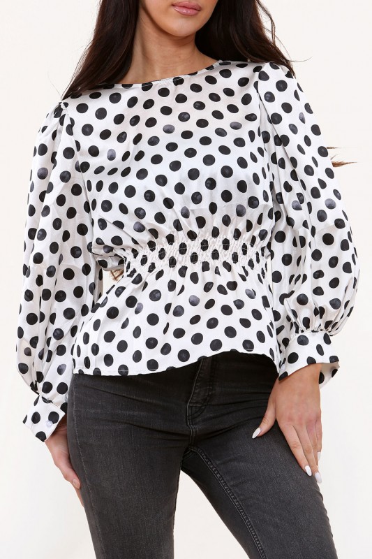 Polka Dot Print Peplum Top