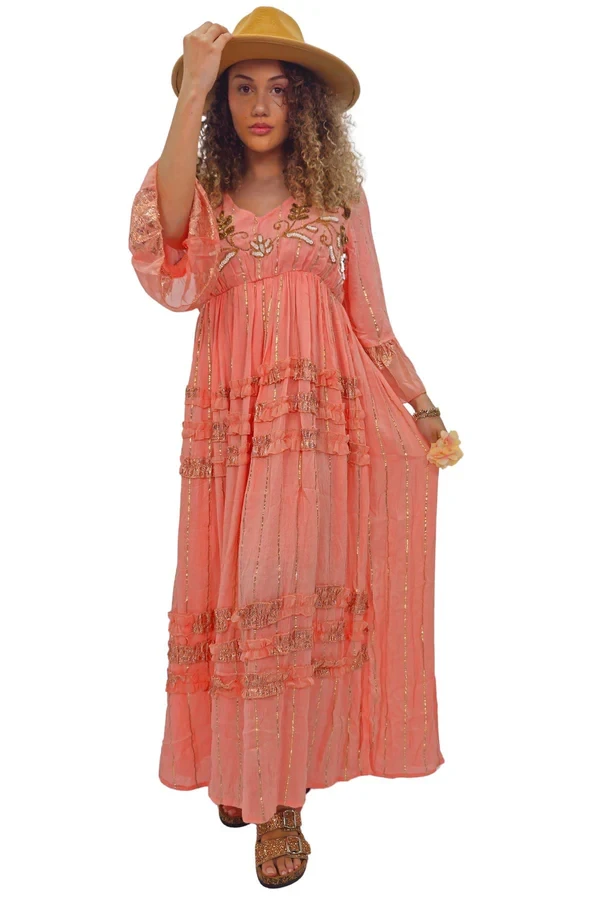 Intricate Floral Embroidery Vintage Inspired Bohemian Dress