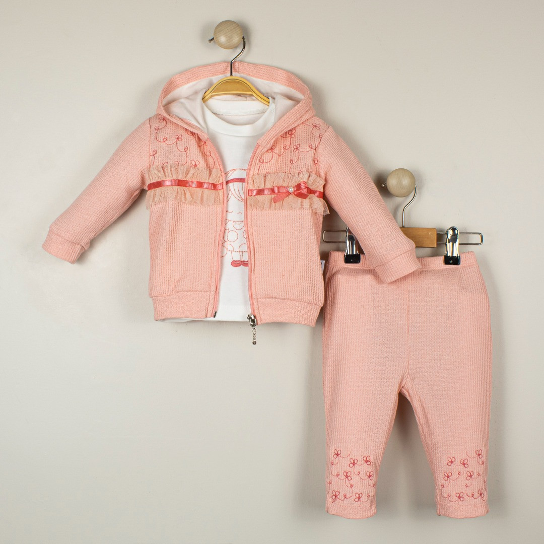 Baby Girls Three Embroidered Bow Hooded Tracksuit (3-12M)