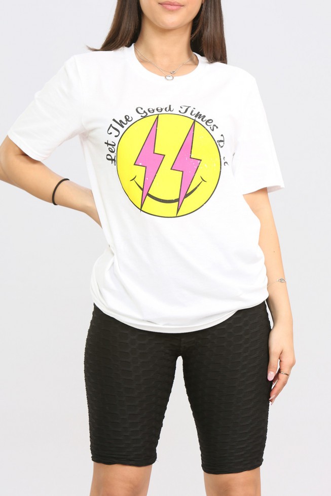 Neon Smile Print Oversized T-Shirt