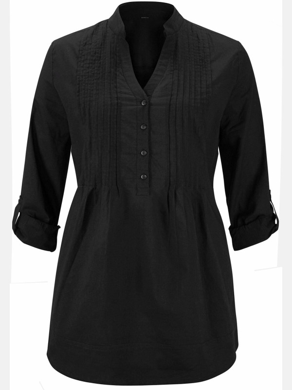 Pure Cotton Pintuck Roll Sleeve Top