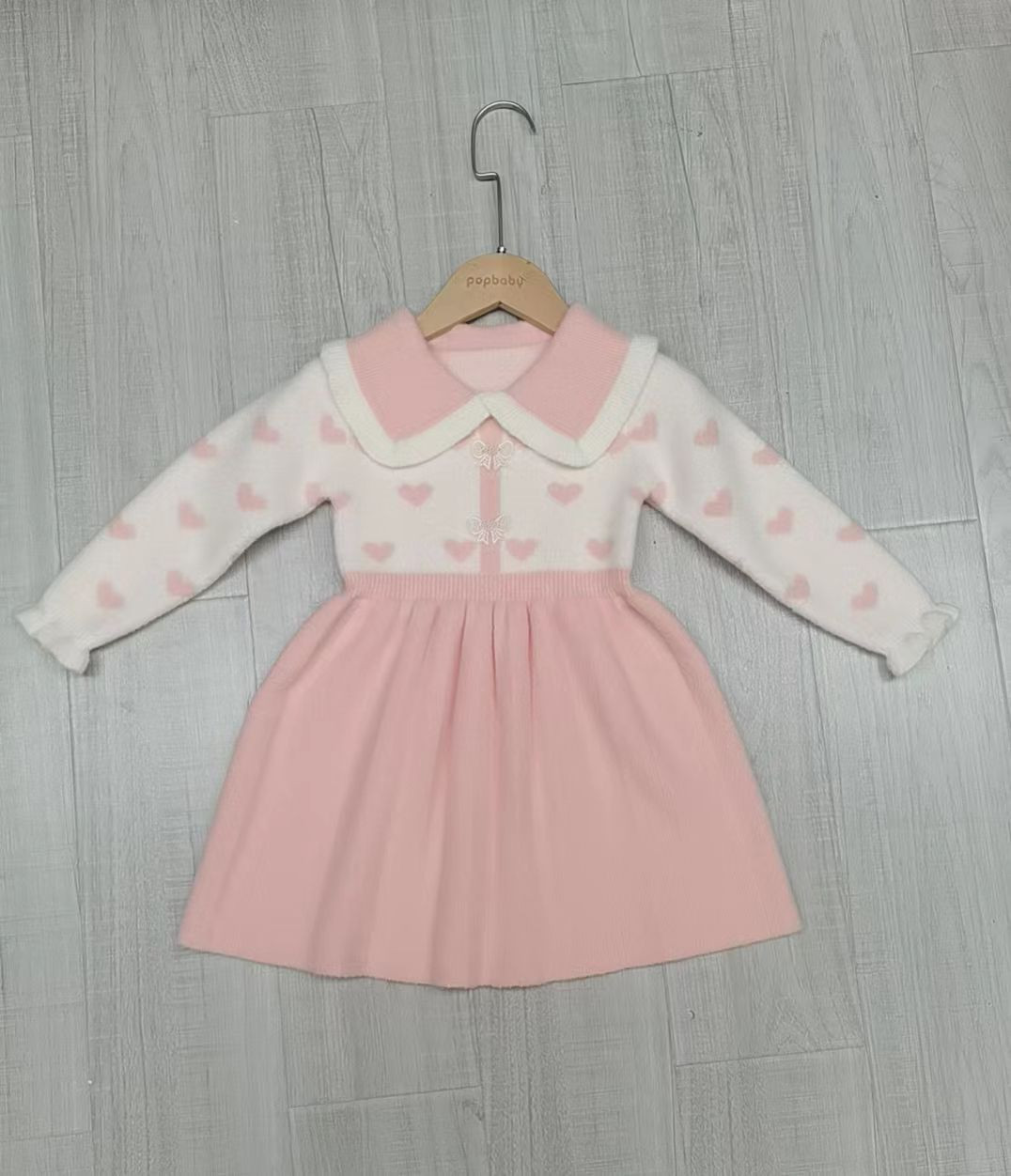 Girls Full Sleeve Knitted Heart Print Dress (3-7Y)