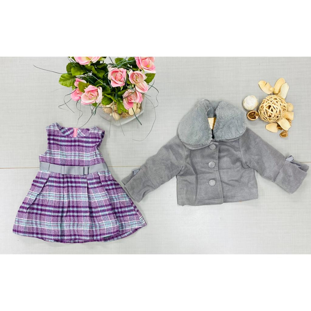 Girls Two Piece Wooly Jacket & Tartan Dress Set