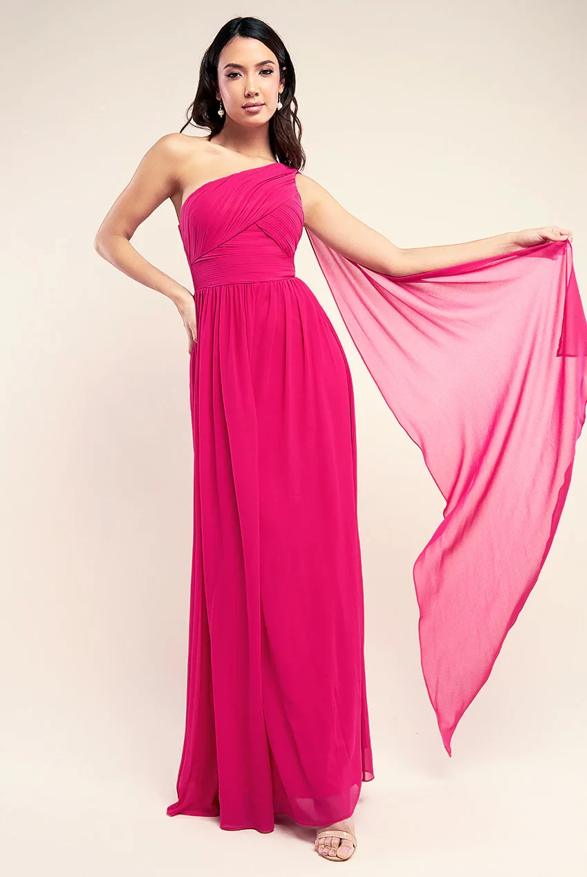 GODDIVA PLEATED CHIFFON SCARF MAXI DRESS