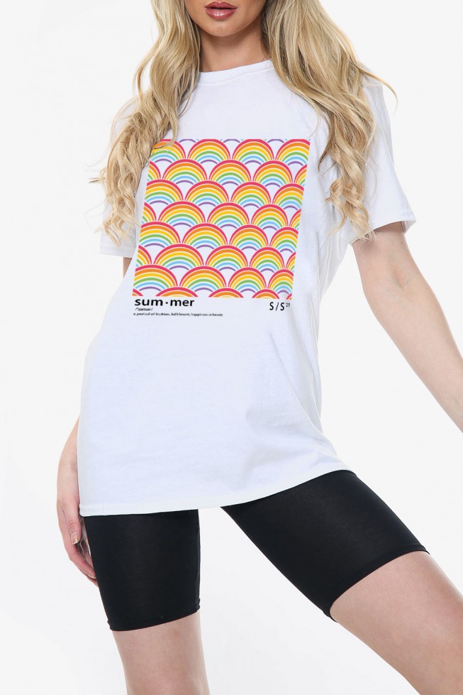 Rainbow Print Graphic Oversized T-Shirt