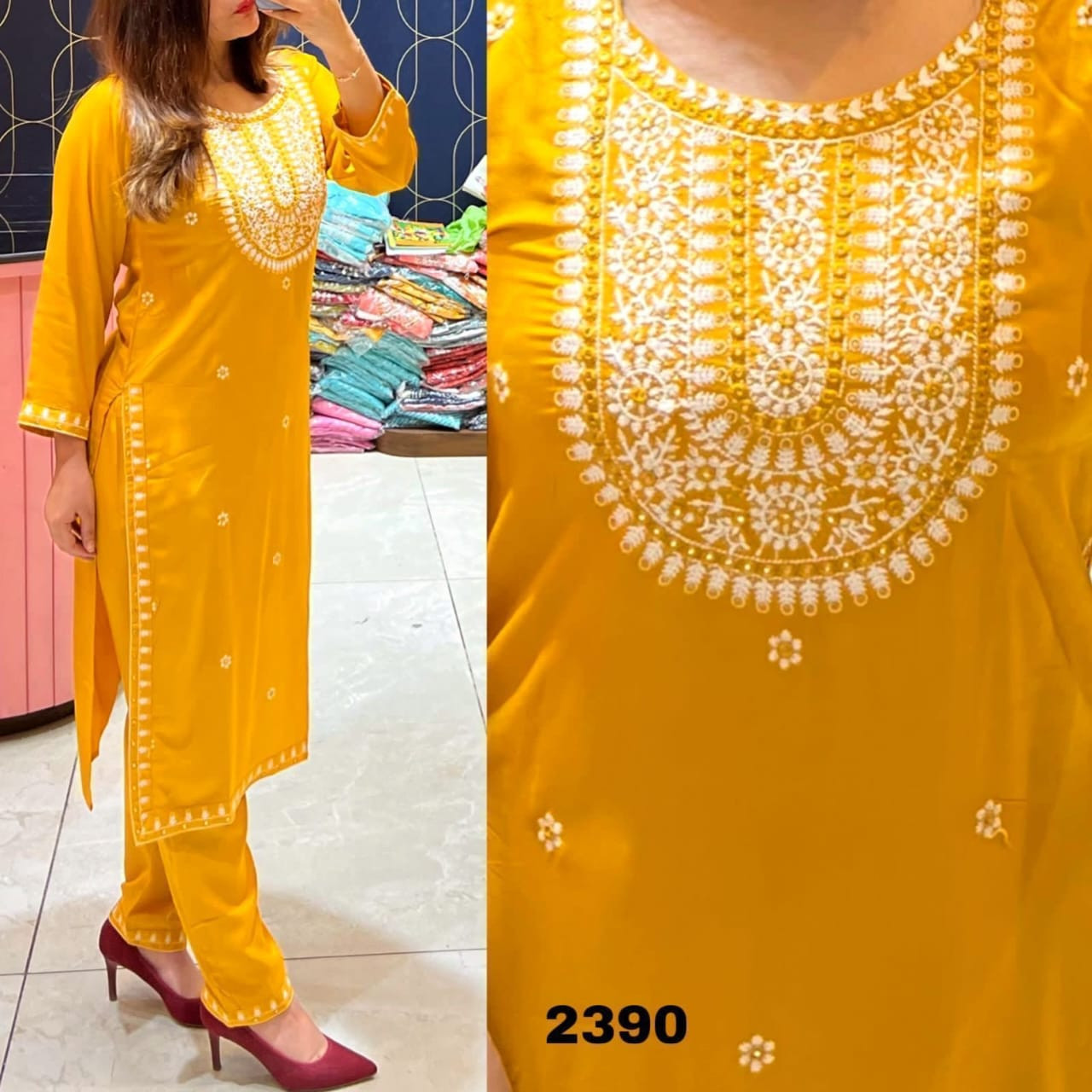 Party Wear Kurthi - Yellow