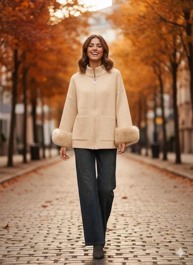 ZIP-UP JACKET WITH FURR CUFFS