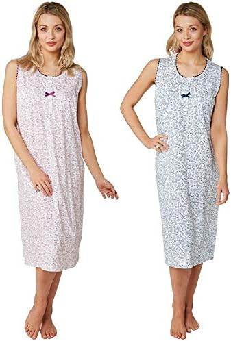 Lady Olga Jessica 100% Cotton Sleeveless Floral Nightdress with Placket Button
