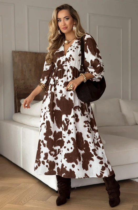 TENNESSEE COTTON GAUZE STYLE MIDAXI DRESS-BROWN