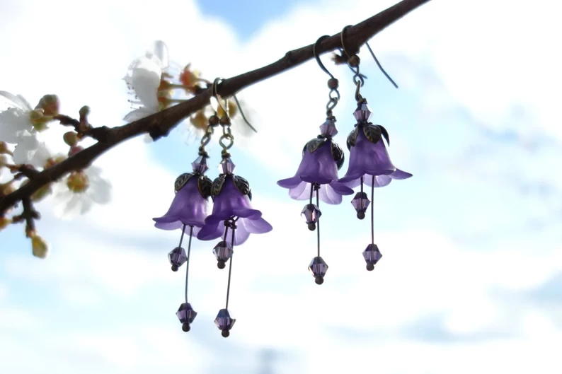 Amethyst Earrings - Flower Earrings - Floral Earrings - Woodland Earrings - Purple Earrings - Dangle Drop Earrings