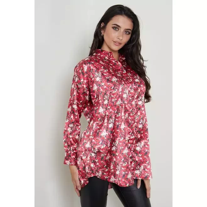 SATIN PRINTED PLEATED SHIRT