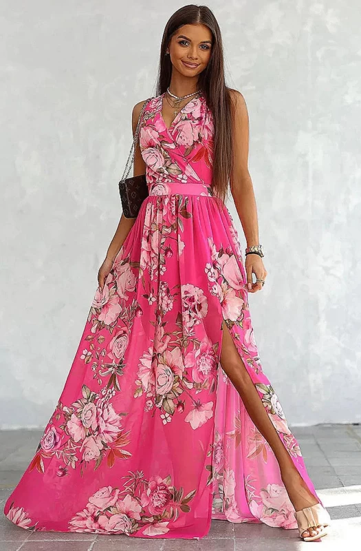 CECILIA FLORAL CHIFFON MAXI DRESS