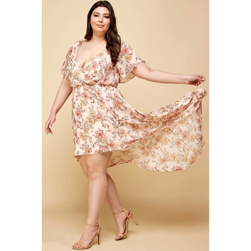 PLUS SIZE FLUTTER SLEEVE DRESS