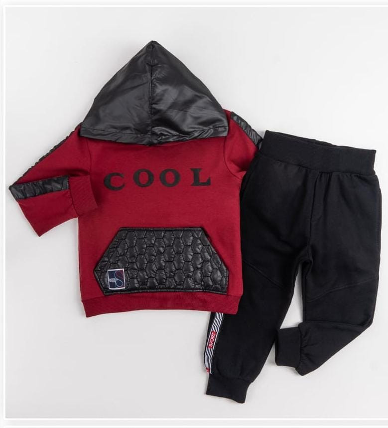 Boys “COOL ” Faux Leather Hooded Tracksuit (5-12Y)