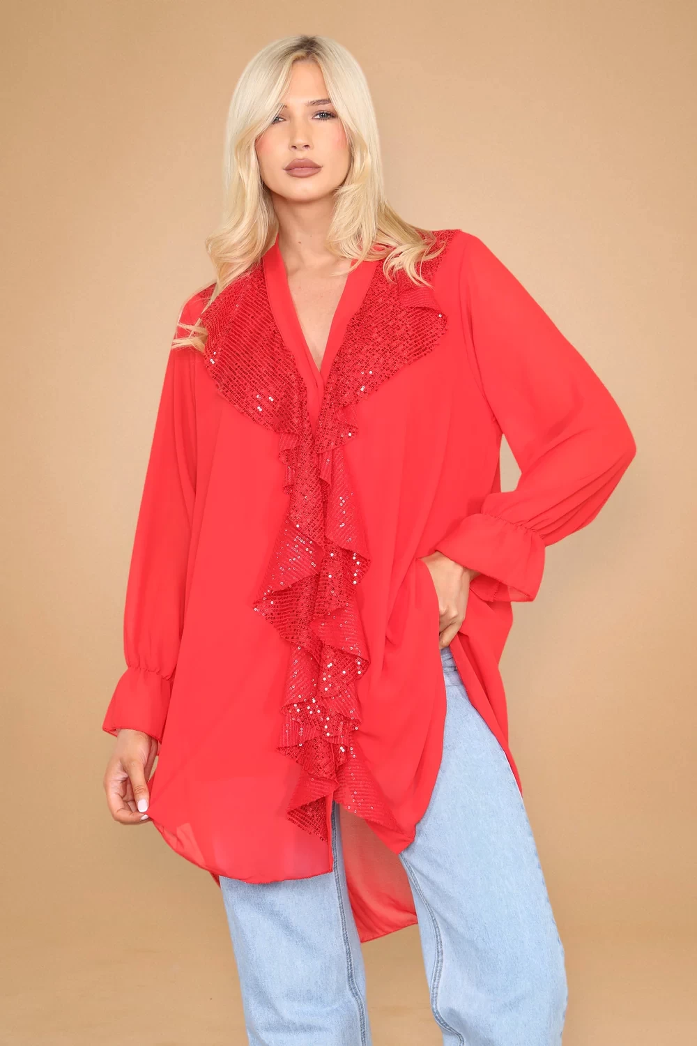 BAILEY SEQUIN RUFFLE OVERSIZED SHIRT
