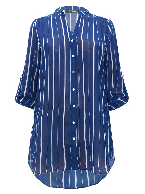 Roll Sleeve Striped Blouse