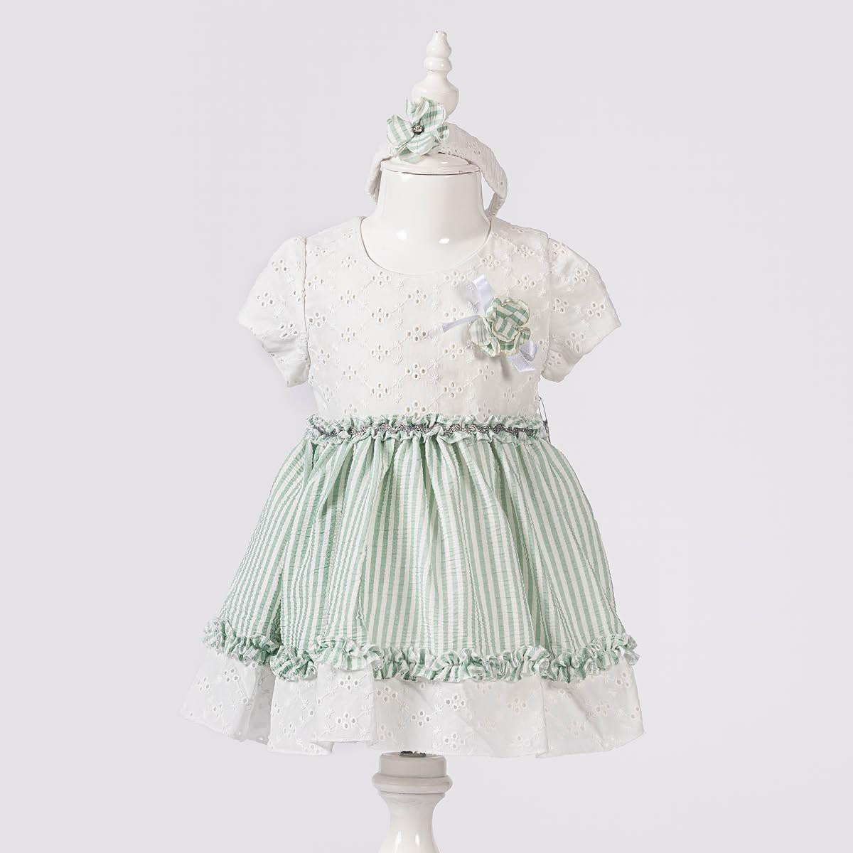 Baby Girls Stripe Layered Cotton Summer Dress with Headband (9-24M)