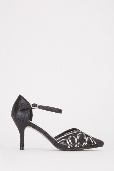 MESH INSERT ENCRUSTED COURT HEELS