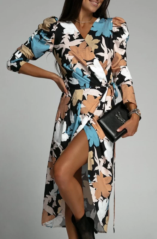 ANGELIQUE FLORAL WRAP MIDAXI DRESS