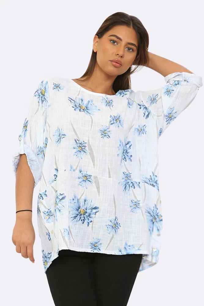 Italian Cotton Floral Button Detail Top