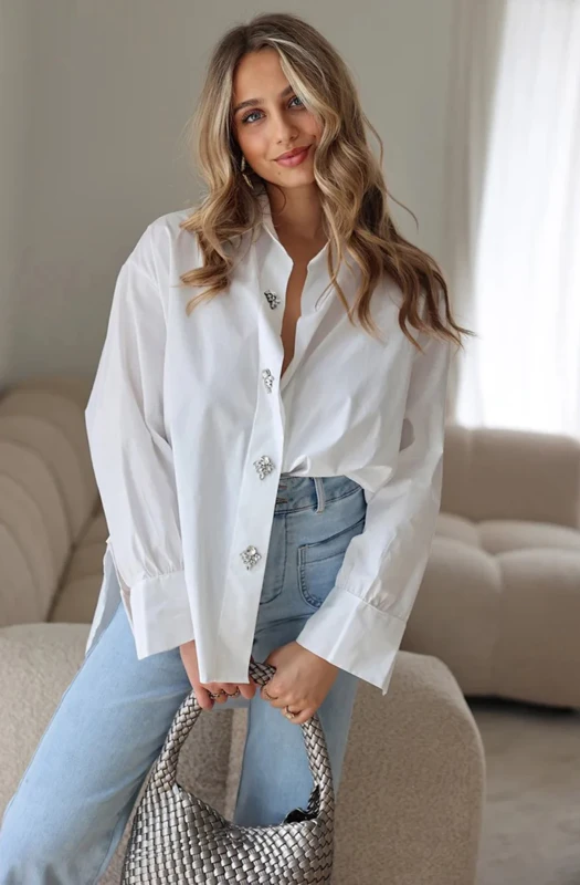 CELESTE DIAMANTE OVERSIZED BLOUSE SHIRT TOP-IVORY