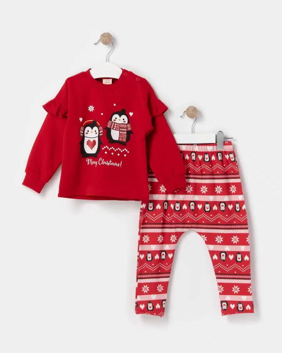 Baby Girls Two Piece Glitter Penguin Christmas Legging Set
