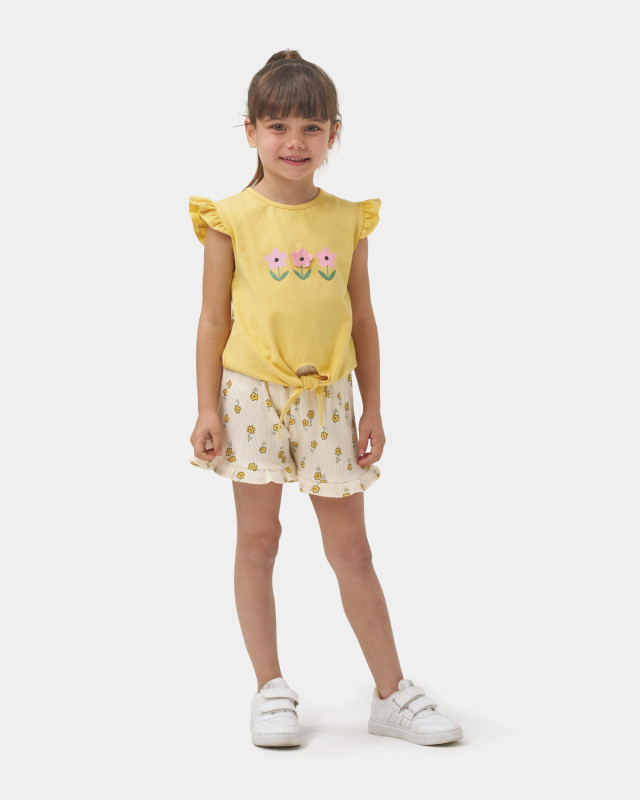 Girls Floral Tie Up Top & Shorts Set (2-5Y)