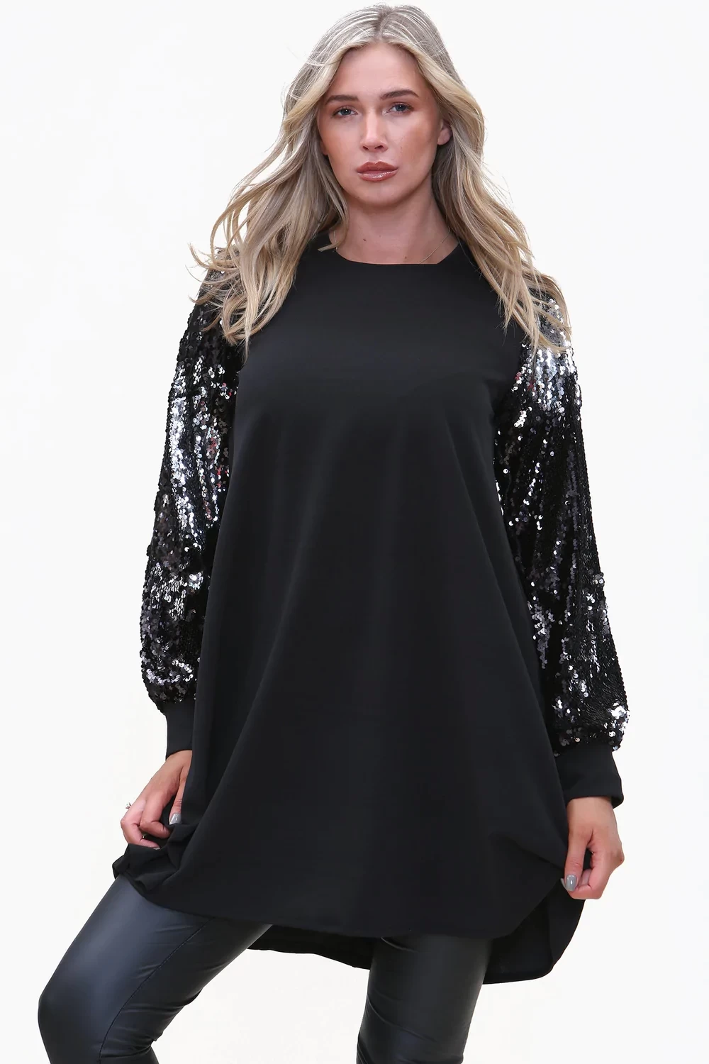 SEQUIN SLEEVE SWING DRESS