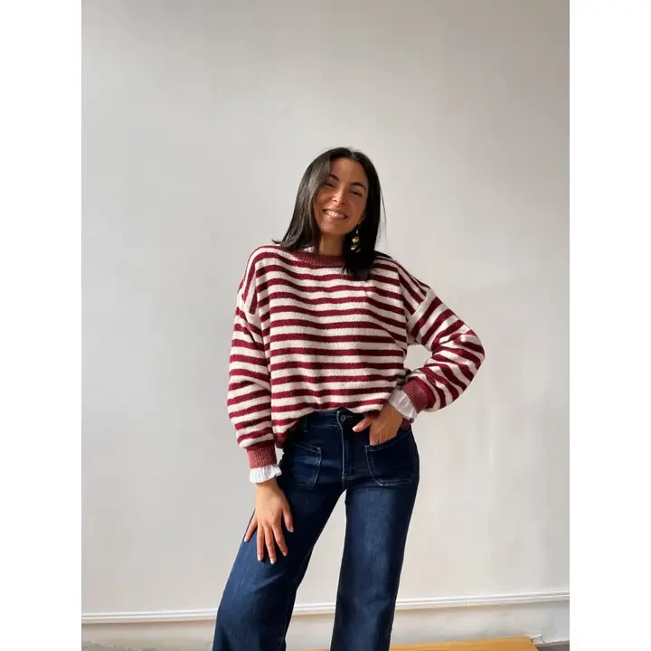 Pia Burgundy and Beige Sweater