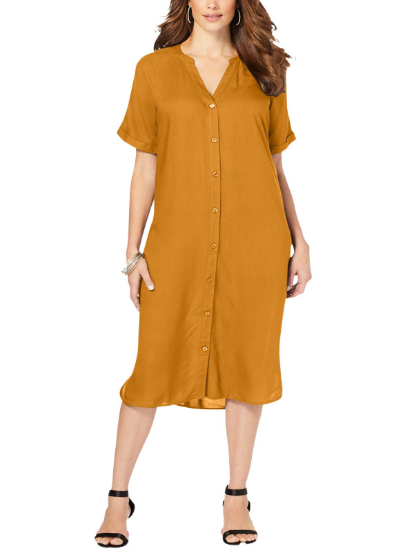 Button Through Short Sleeve Midi Dress