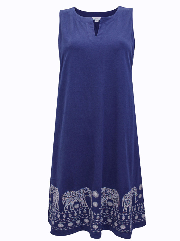Pure Cotton Sleeveless Elephant Border Dress