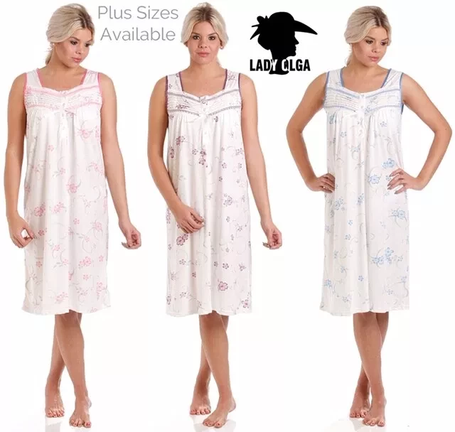 Olga Ladies Floral Jersey Sleeveless Nightdresses by Lady Olga