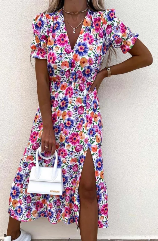 WILLA FLORAL SIDE SLIT MIDAXI DRESS
