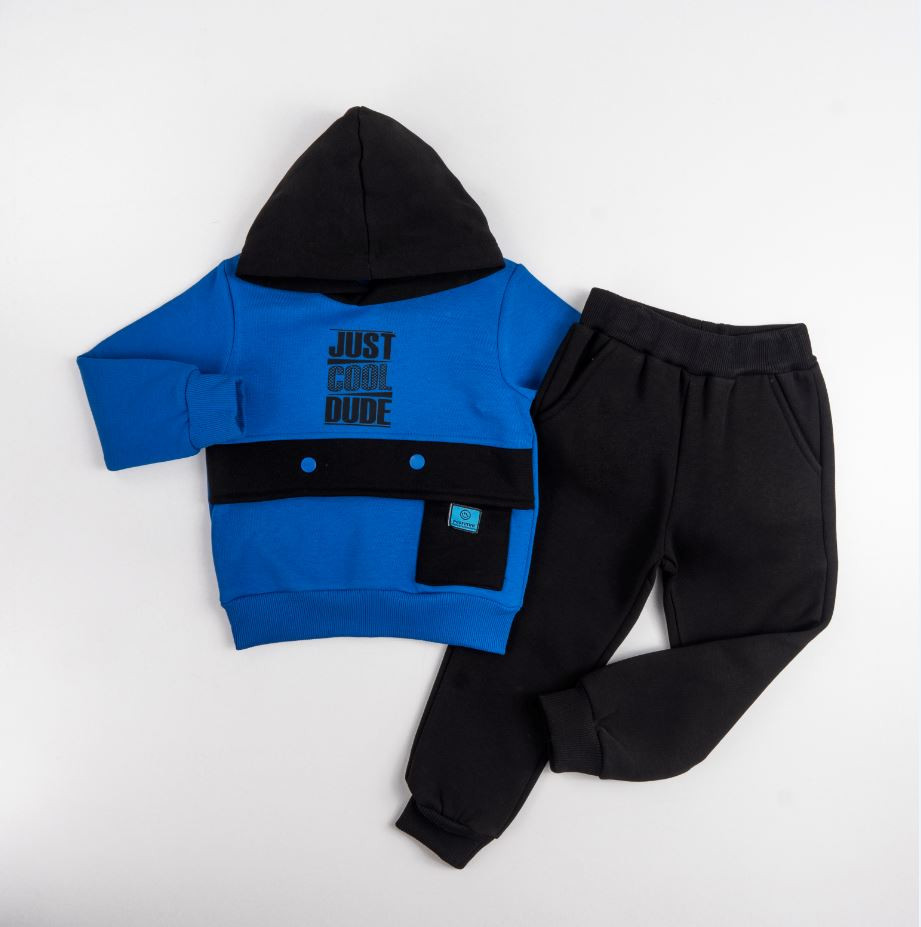 Boys “JUST COOL DUDE” Printed Hooded Tracksuit (1-8Y)