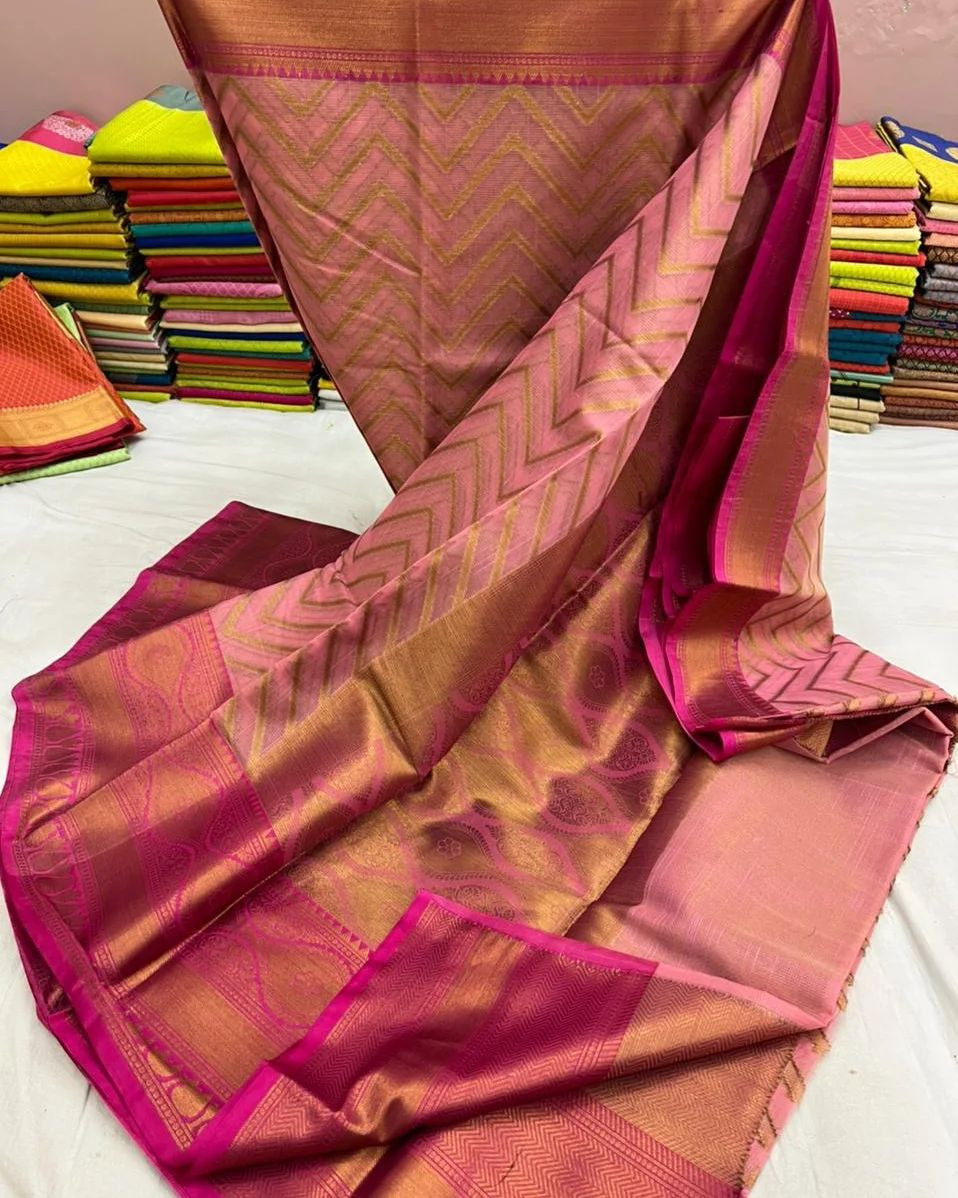 Banarasi Tissues Silk Soft Lailing gold Zari fancy border fancy Colors full body zari fancy saree contrast rich pallu
