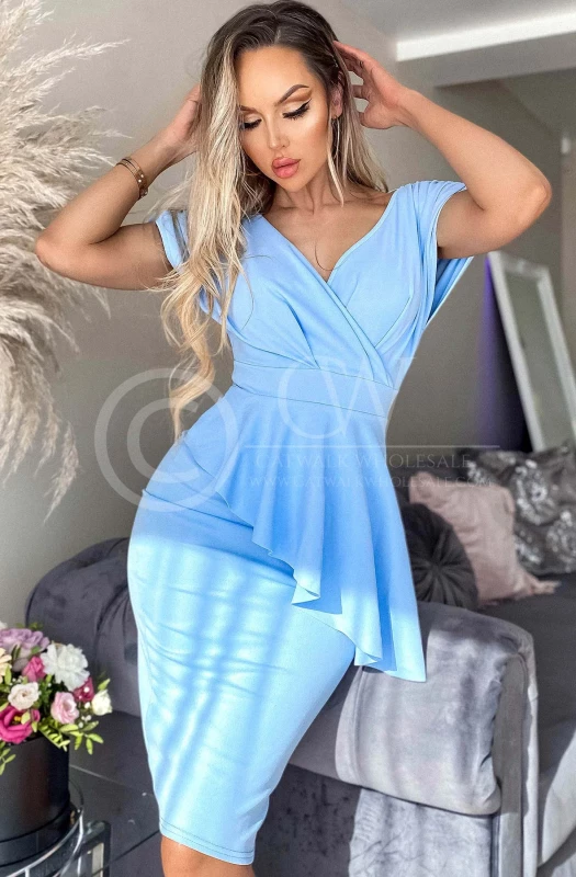 KARA PEPLUM MIDI BODYCON DRESS-SKY BLUE
