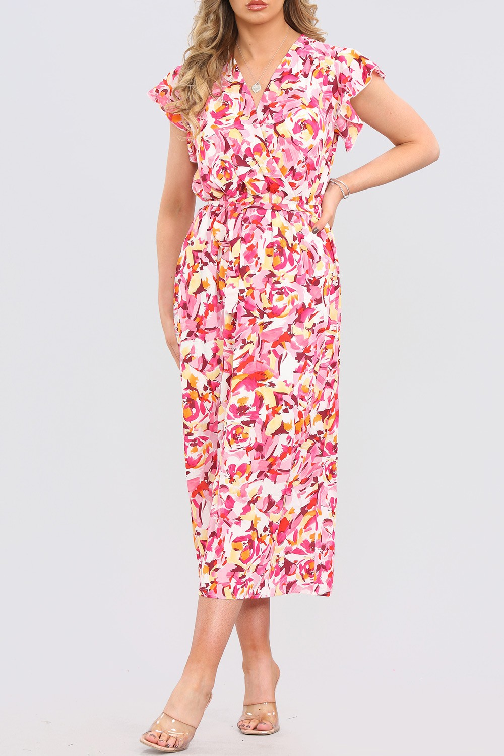 Wrap Floral Midi Dress