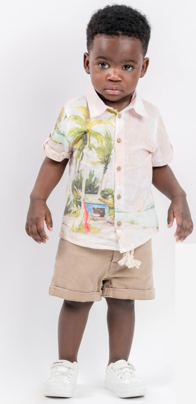 Boys Safari Summer Shirt & Denim Shorts Set with Belt (2-5Y)