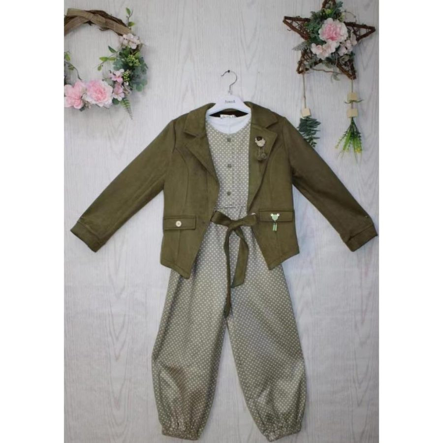 Girls Two Piece Polka Dot All in One Jump Suit & Jacket Set
