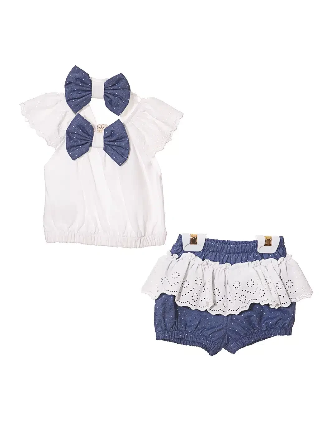 Baby Girls Spanish Lace Top & Frilly Shorts Set With Headband (6-36M)