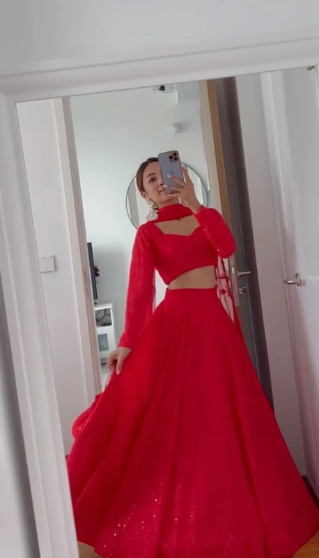 Karva Chauth Special red Chilankari work Lehengha Choli with dupata