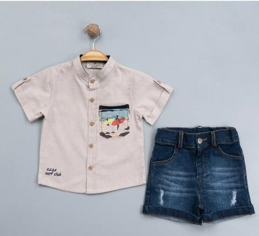 Boys Summer Beach Shirt & Denim Shorts Set (2-5Y)