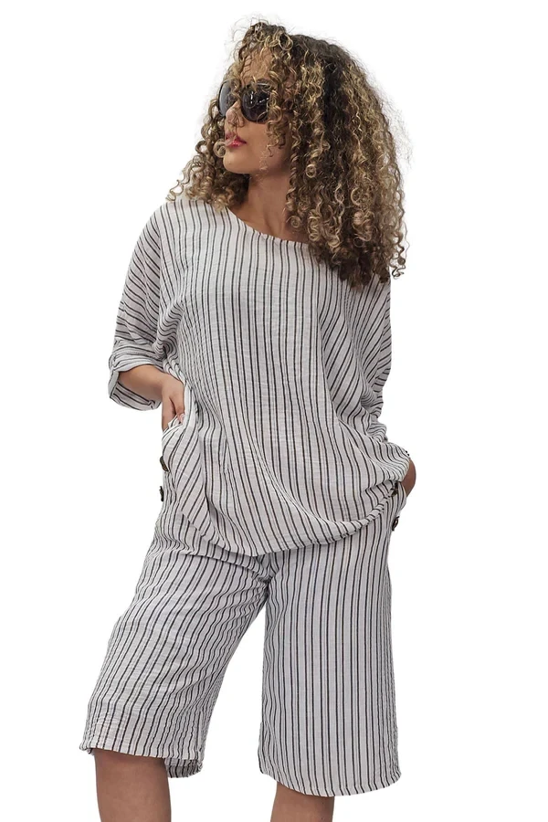 Vertical Pinstripes Print Co-Ord Set