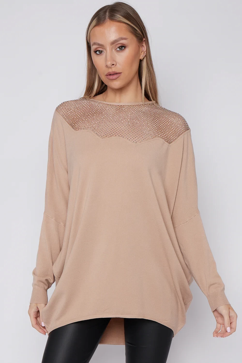 NECK MESH JUMPER - CAMEL