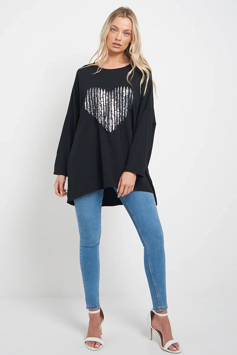 HEART SEQUIN PATCH LONG SLEEVE TOP