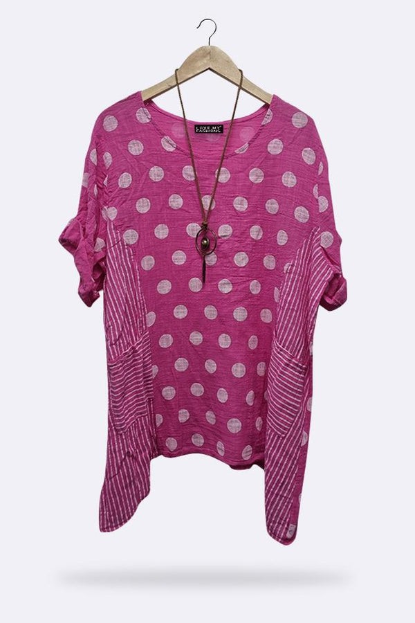 Stripe & Dot Panelled Tunic Top